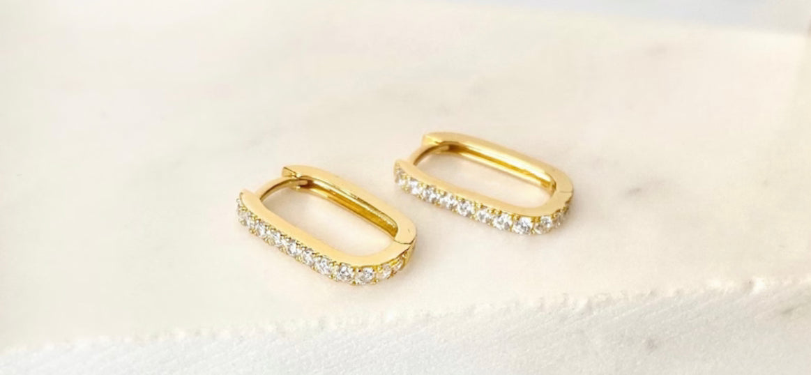 9 Carat Rectangular Hoops with Cubic Zirconia